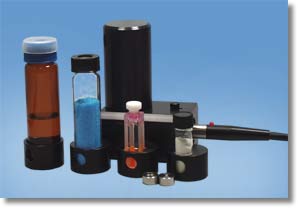 Three cylindrical vial sizes and a quartz cuvet can be accommodated